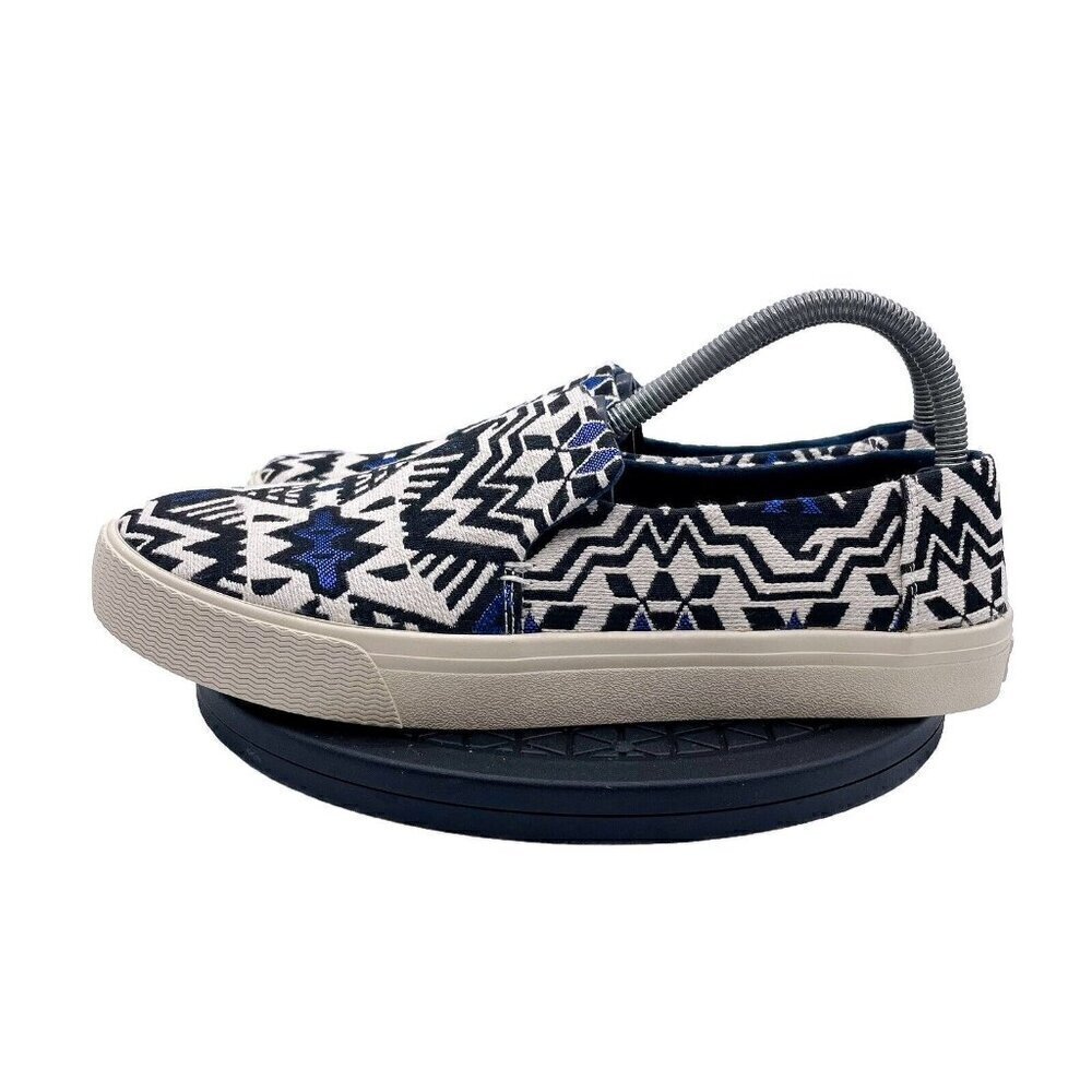 Toms Women's 9.5 White Tribal Embroidered Slip On Shoes Blue